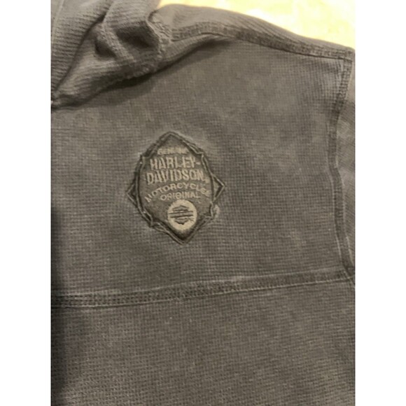 Harley Davidson Hoodie Mens XXL 2XL Black Thermal Waffle Knit Full Zip Skull - Picture 6 of 11